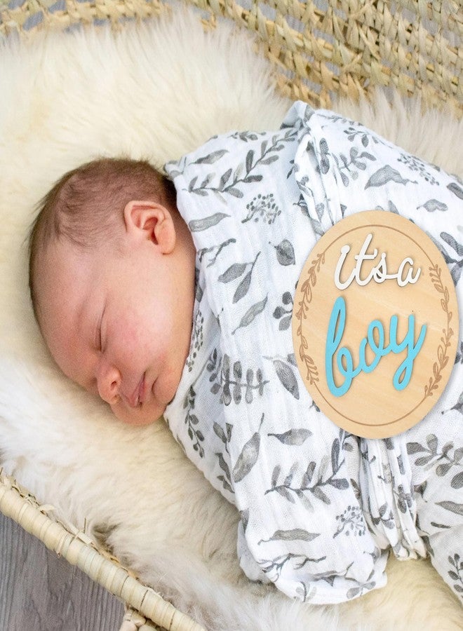 FUTNH It's A Boy/Girl Wooden Sign, Baby Announcement Plaque, 4.8 Inch Round, Blue - Image 5